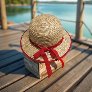 New Jacadi Straw Hat with Red Ribbon 55cm